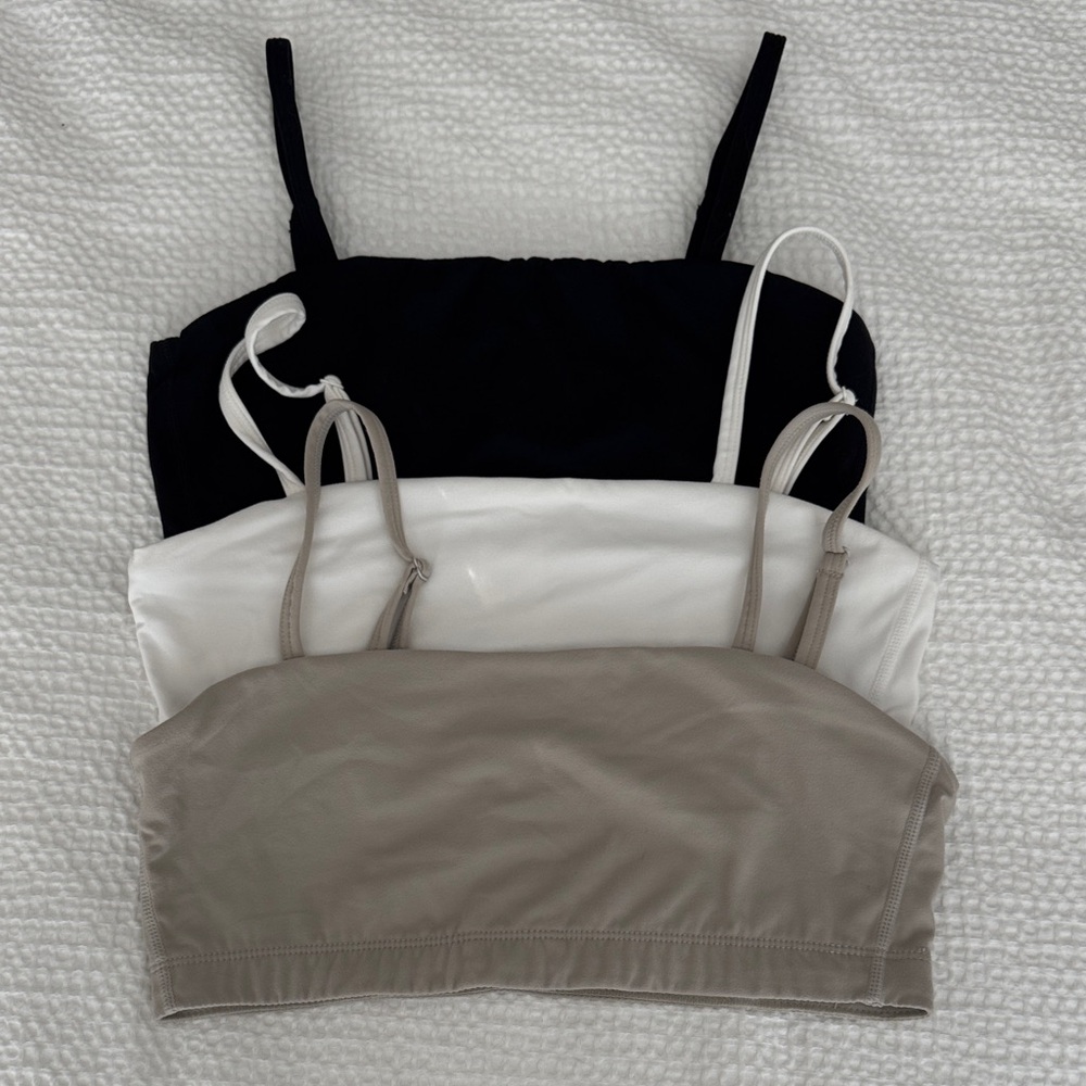 3 Bandeau Sports Bras - white, black, beige